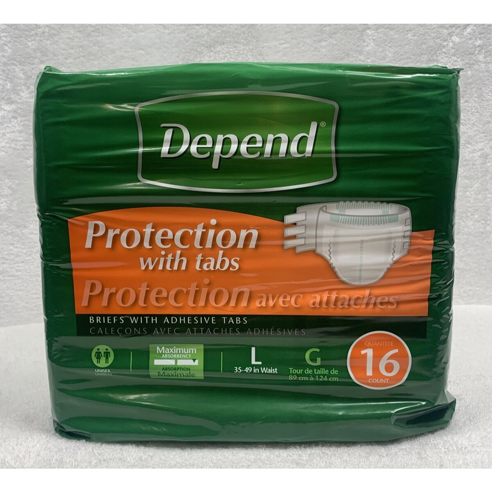 Depend Protection Briefs with Tabs Maximum Absorbency Large 16ct NEW